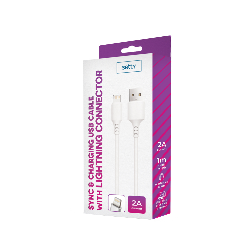 Setty USB-A - Lightning adat- és töltőkábel, 18W, 1m, Fehér