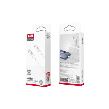 USB-C - Lightning XO Design NB-Q189A adat- és töltőkábel, 20W, 1m, Fehér