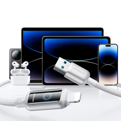 USB-A - Lightning Joyroom S-A55 StarFlight Display adat- és töltőkábel, 18W, 1.2m, Fehér