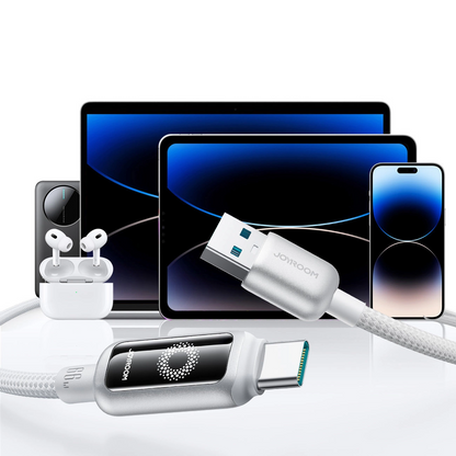 USB-A - USB-C adat- és töltőkábel Joyroom S-A55 StarFlight Display, 66W, 1.2m, Fehér