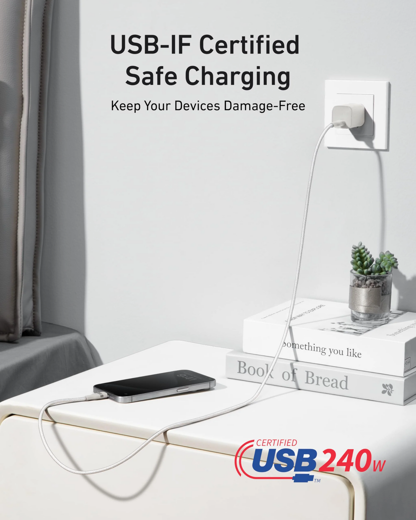 USB-C - USB-C Anker adat- és töltőkábel, 240W, 1.8m, Fehér A82E2H22