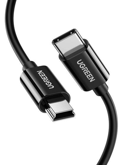 USB-C - miniUSB UGREEN US242 adat- és töltőkábel, 18W, 1m, Fekete