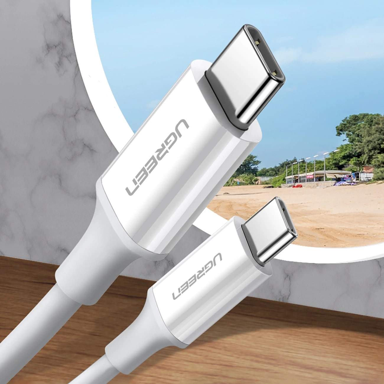 USB-C - USB-C adat- és töltőkábel UGREEN US264, 60W, 0,5m, Fehér