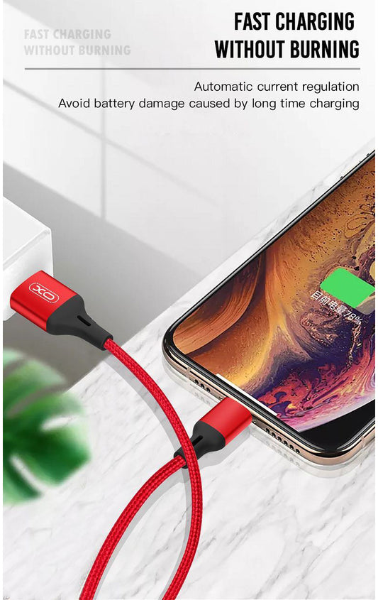 USB-A - microUSB adatkábel és töltő XO Design NB143, 18W, 2m, Piros