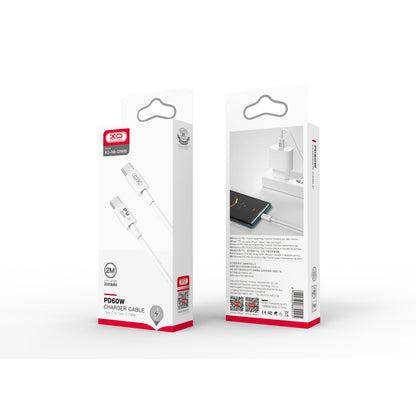 USB-C - USB-C adat- és töltőkábel XO Design NB-Q190B, 60W, 2m, Fehér