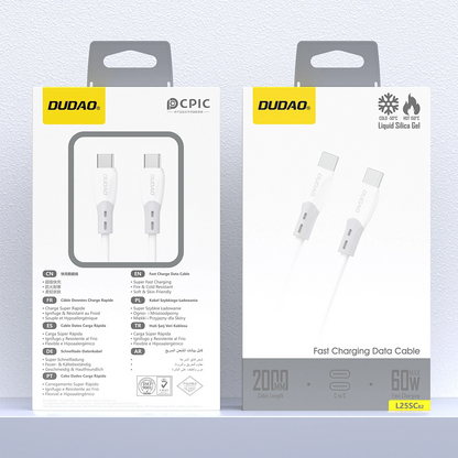 USB-C - USB-C Dudao L25SC adat- és töltőkábel, 60W, 1m, Fehér