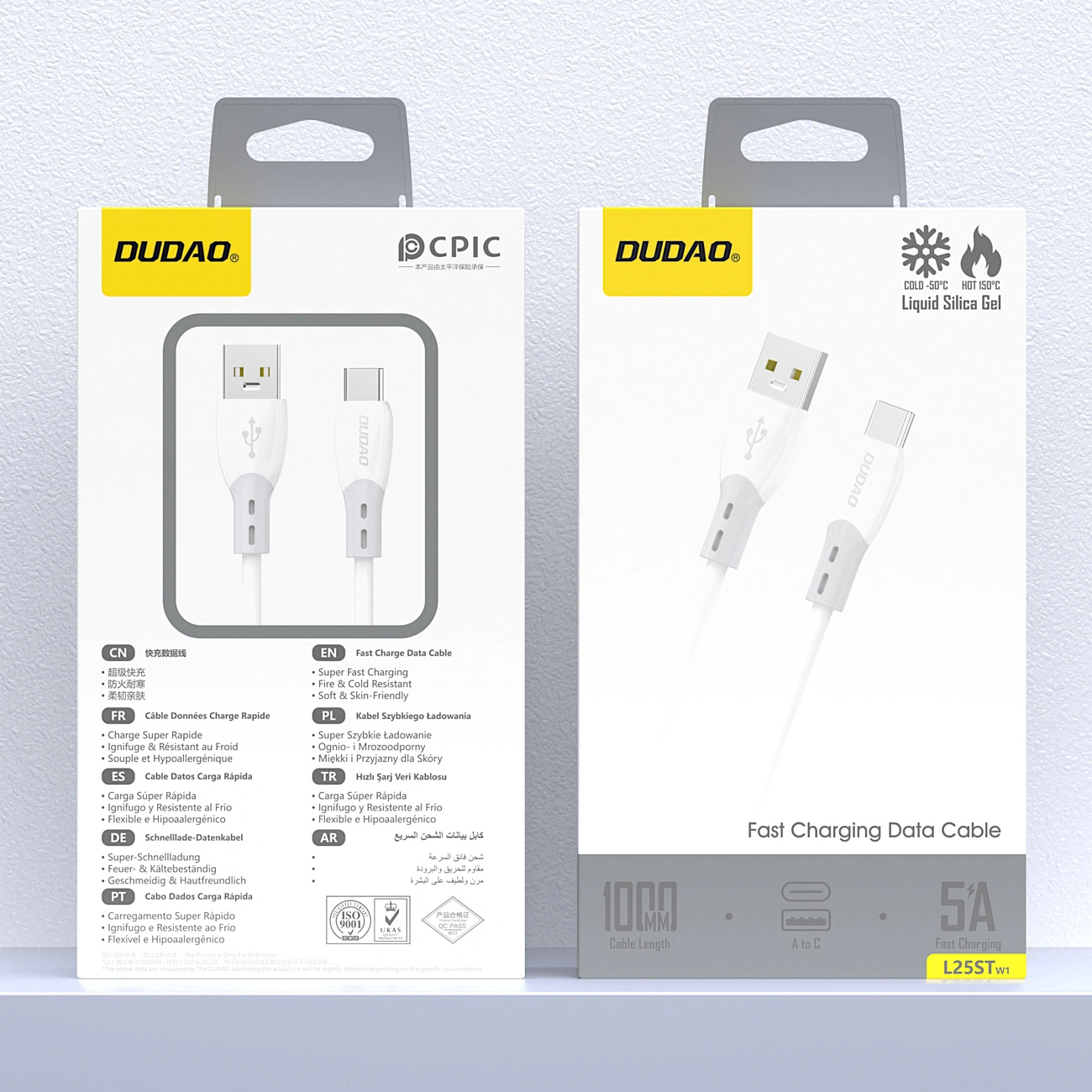 USB-A - USB-C Dudao L25ST adat- és töltőkábel, 100W, 1m, Fehér