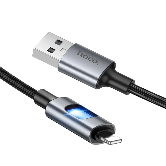 USB-A - Lightning HOCO U144 Led adat- és töltőkábel, 18W, 1.2m, Fekete