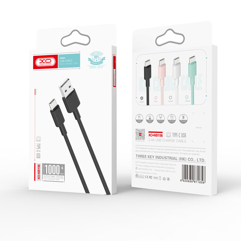 USB-A - USB-C XO Design NB156 adat- és töltőkábel, 18W, 1m, Fekete