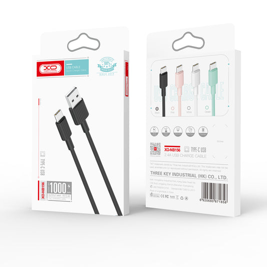 USB-A - USB-C XO Design NB156 adat- és töltőkábel, 18W, 1m, Fekete