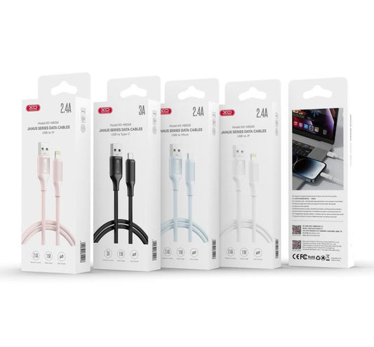 USB-A - USB-C XO Design NB265 adat- és töltőkábel, 18W, 1m, Rózsaszín