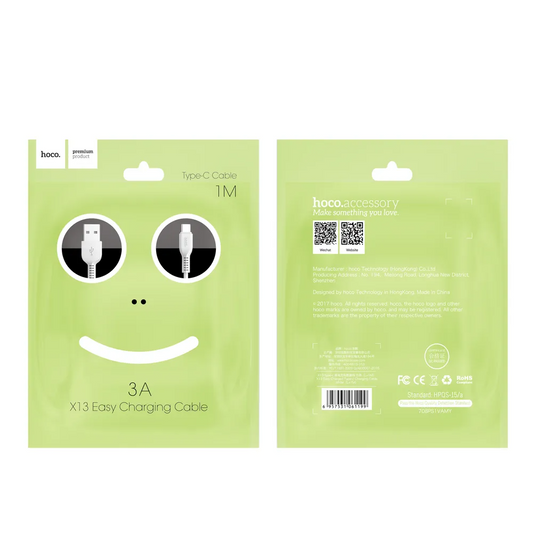 USB-A - USB-C HOCO X13 Easy adat- és töltőkábel, 18W, 1m, Fekete