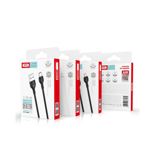 USB-A - Lightning XO Design NB200 adat- és töltőkábel, 10W, 2m, Fekete