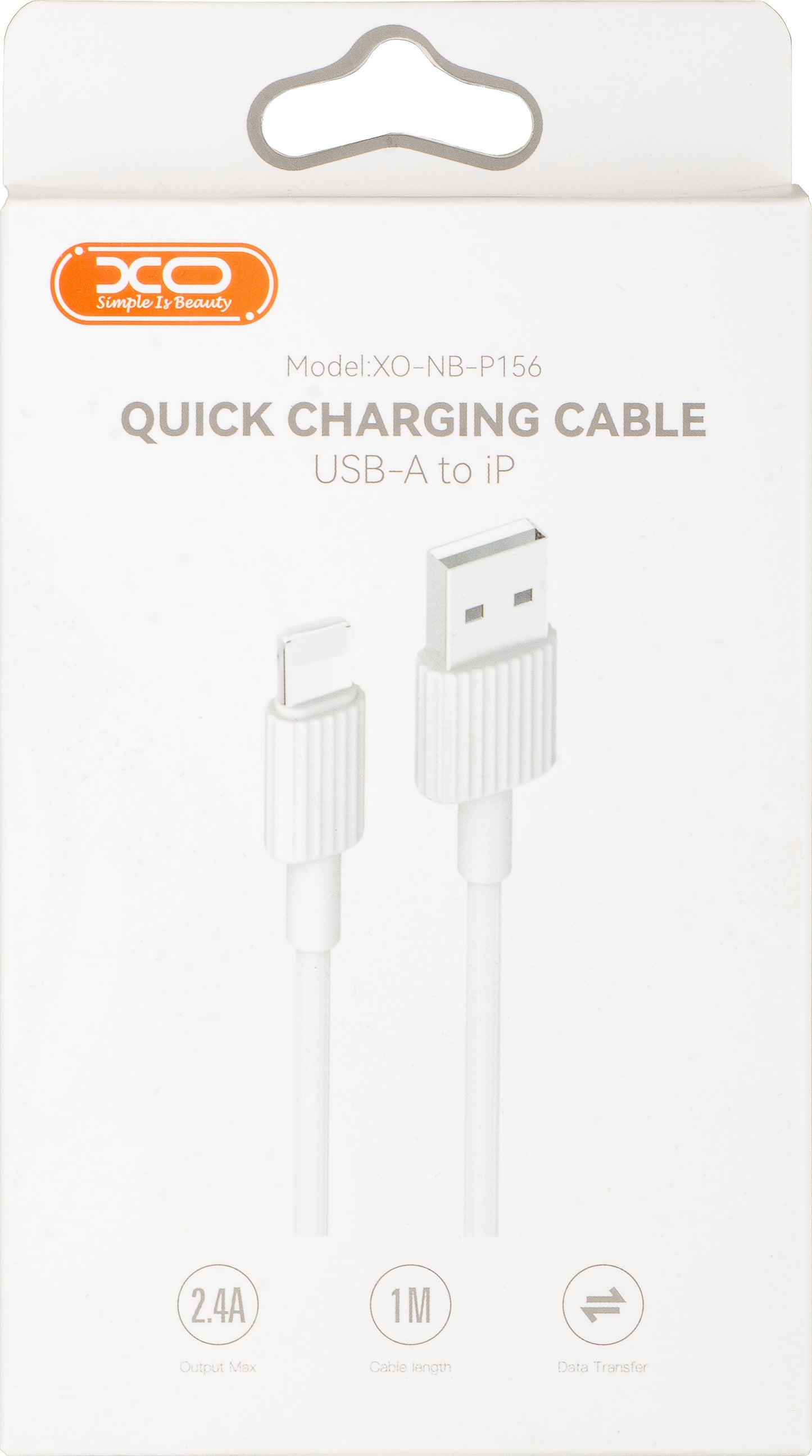 USB-A - Lightning XO Design NB156 adat- és töltőkábel, 18W, 1m, Fehér