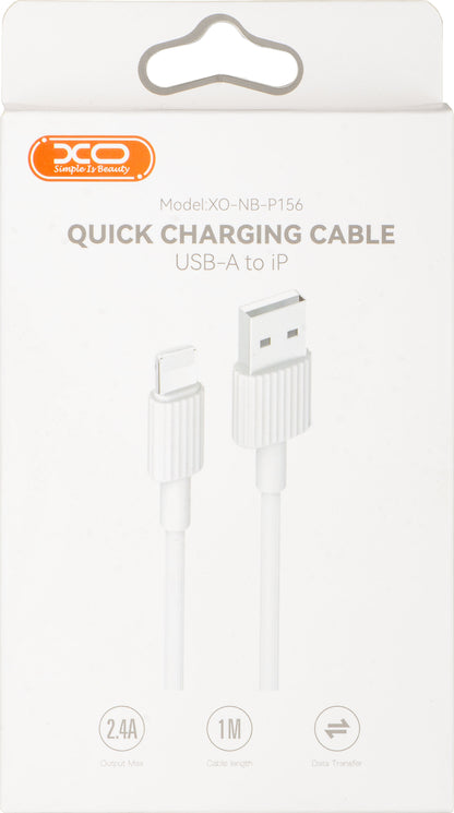 USB-A - Lightning XO Design NB156 adat- és töltőkábel, 18W, 1m, Fehér