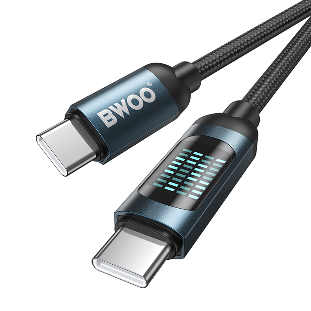 USB-C adat- és töltőkábel - USB-C BWOO BO-X304 Led, 60W, 1m, Fekete