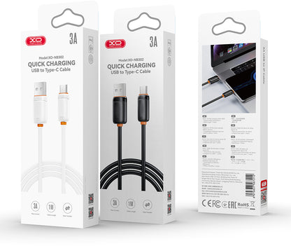 USB-A - USB-C adat- és töltőkábel XO Design NB302, 18W, 1m, fehér