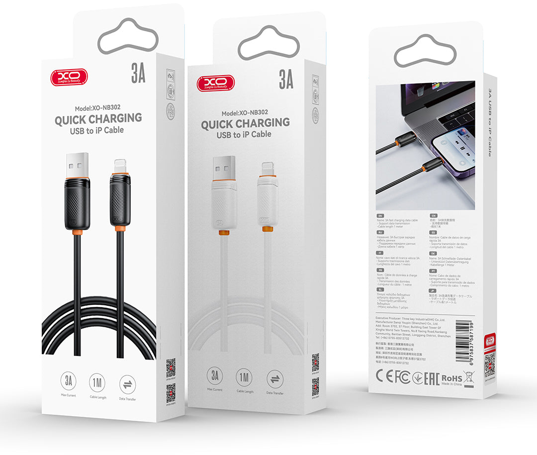 USB-A - USB-C adat- és töltőkábel XO Design NB302, 18W, 1m, fekete