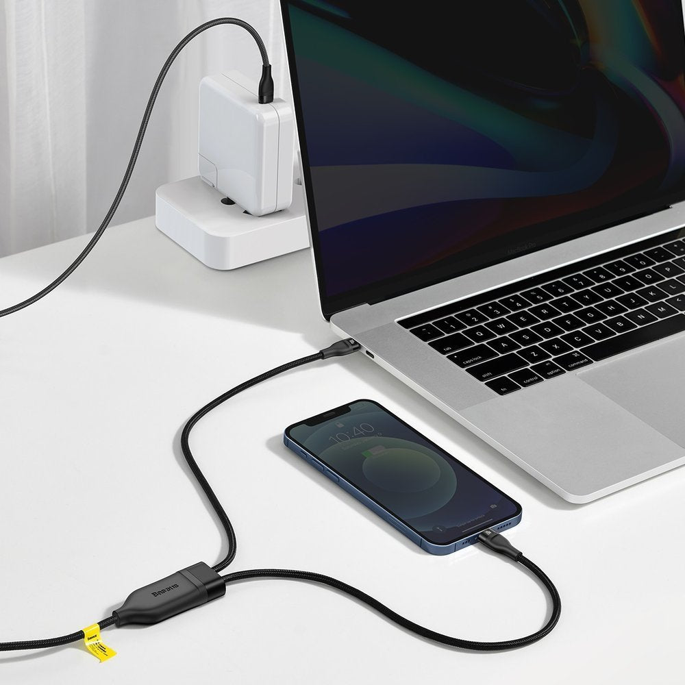 USB-C - Lightning / USB-C Baseus Flash Series 2in1 adat- és töltőkábel, 100W, 1.2m, Fekete CA1T2-F01