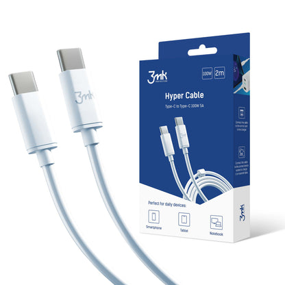 USB-C adat- és töltőkábel - USB-C 3MK Hyper, 100W, 2m, fehér