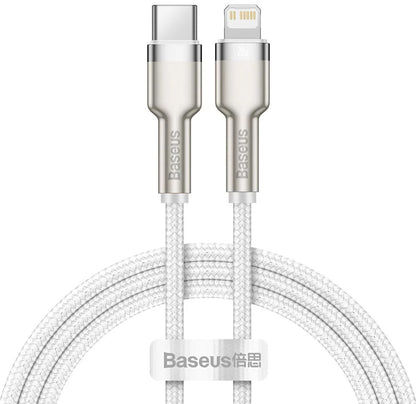 USB-C - Lightning Baseus Cafule Metal Series adat- és töltőkábel, 20W, 2m, Fehér CATLJK-B02