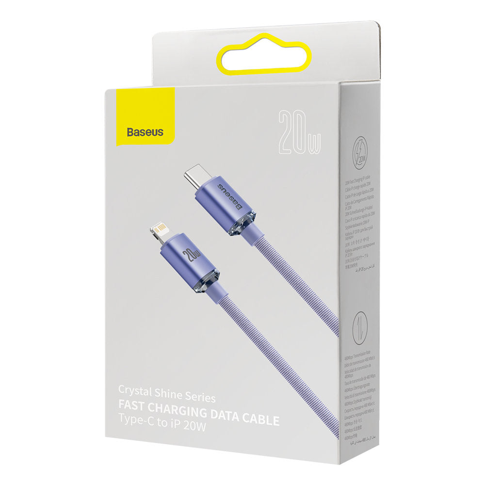 USB-C - Lightning Baseus Crystal Shine sorozatú adat- és töltőkábel, 20W, 2m, Lila CAJY000305