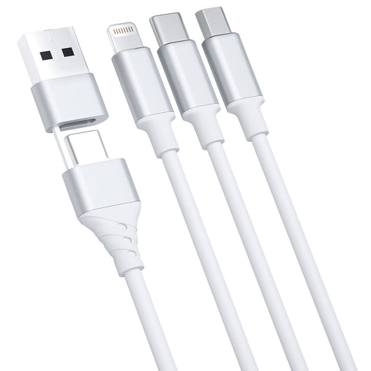 USB-A / USB-C - Lightning / microUSB / USB-C 3MK Hyper 3in1 töltőkábel, 12W, 1.5m, Fehér