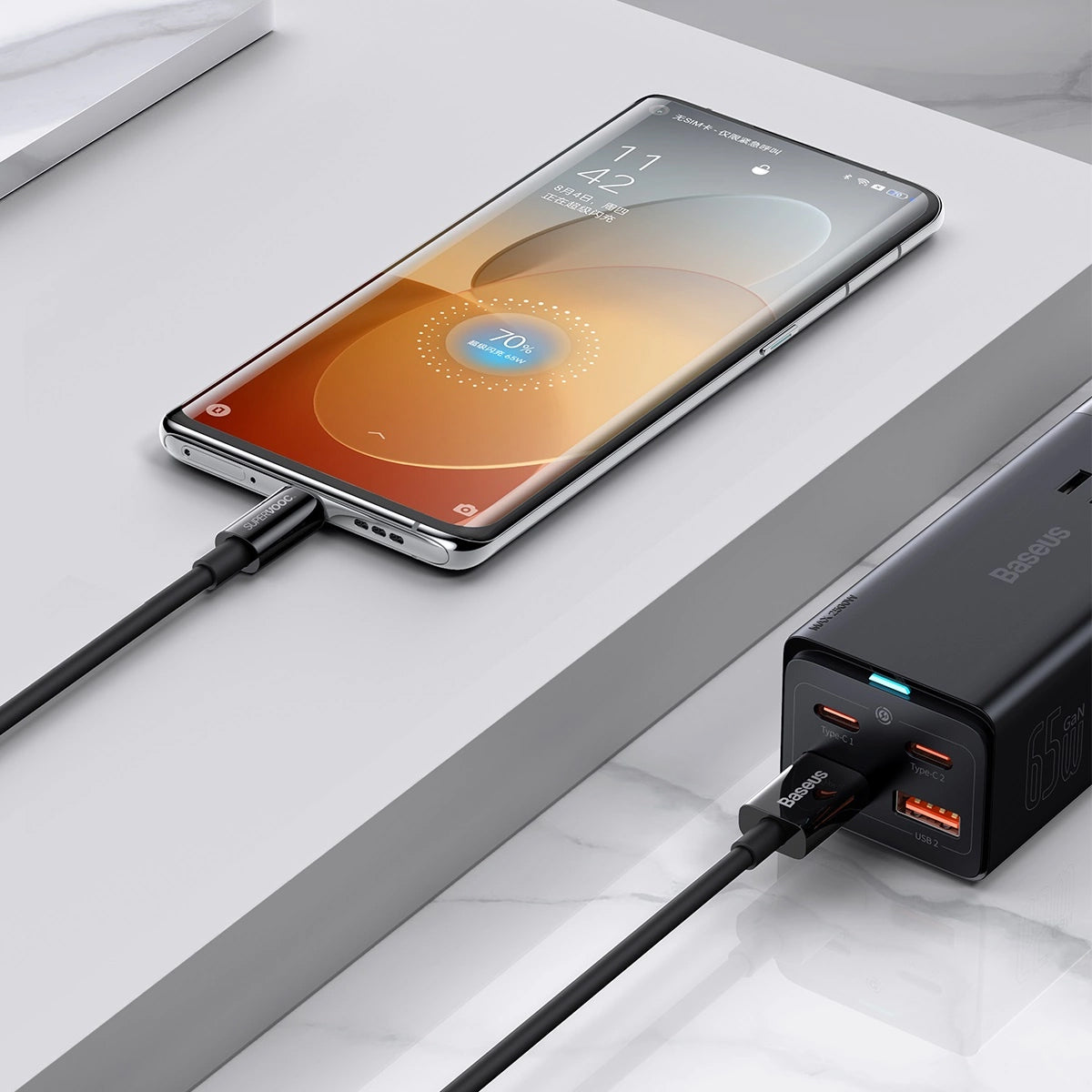 USB-A - USB-C adat- és töltőkábel Baseus Superior Series, 65W, 2m, fekete CAYS001001