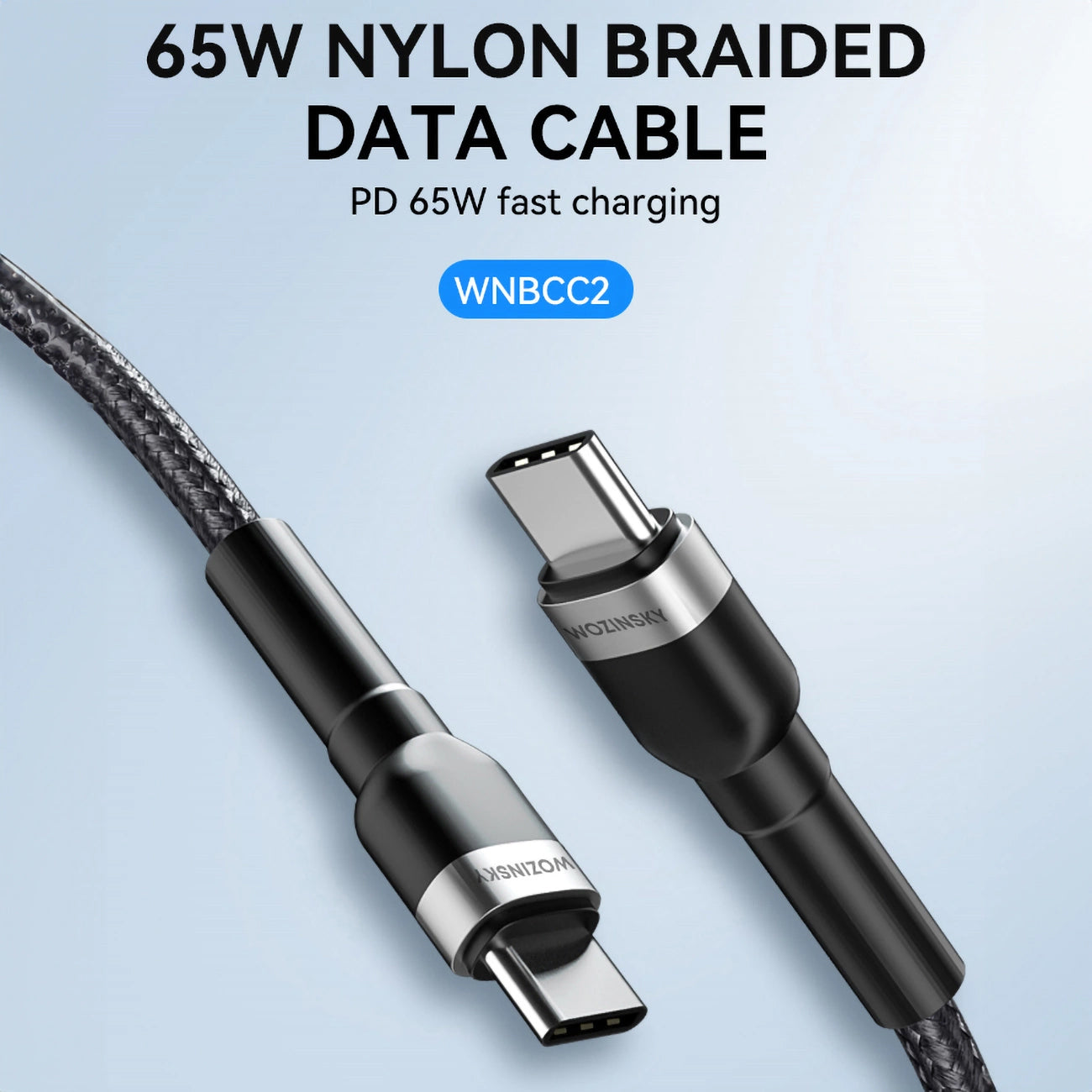 USB-C - USB-C WZK WNBCC2 adat- és töltőkábel, 65W, 2m, Fekete