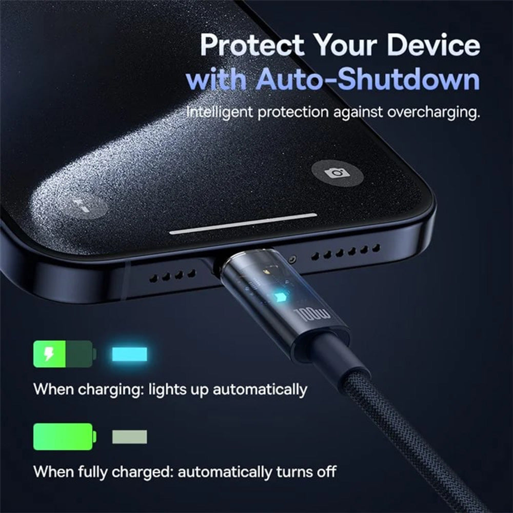 USB-C - USB-C Baseus Explorer adat- és töltőkábel, 100W, 1m, sötétkék P10319704321-00