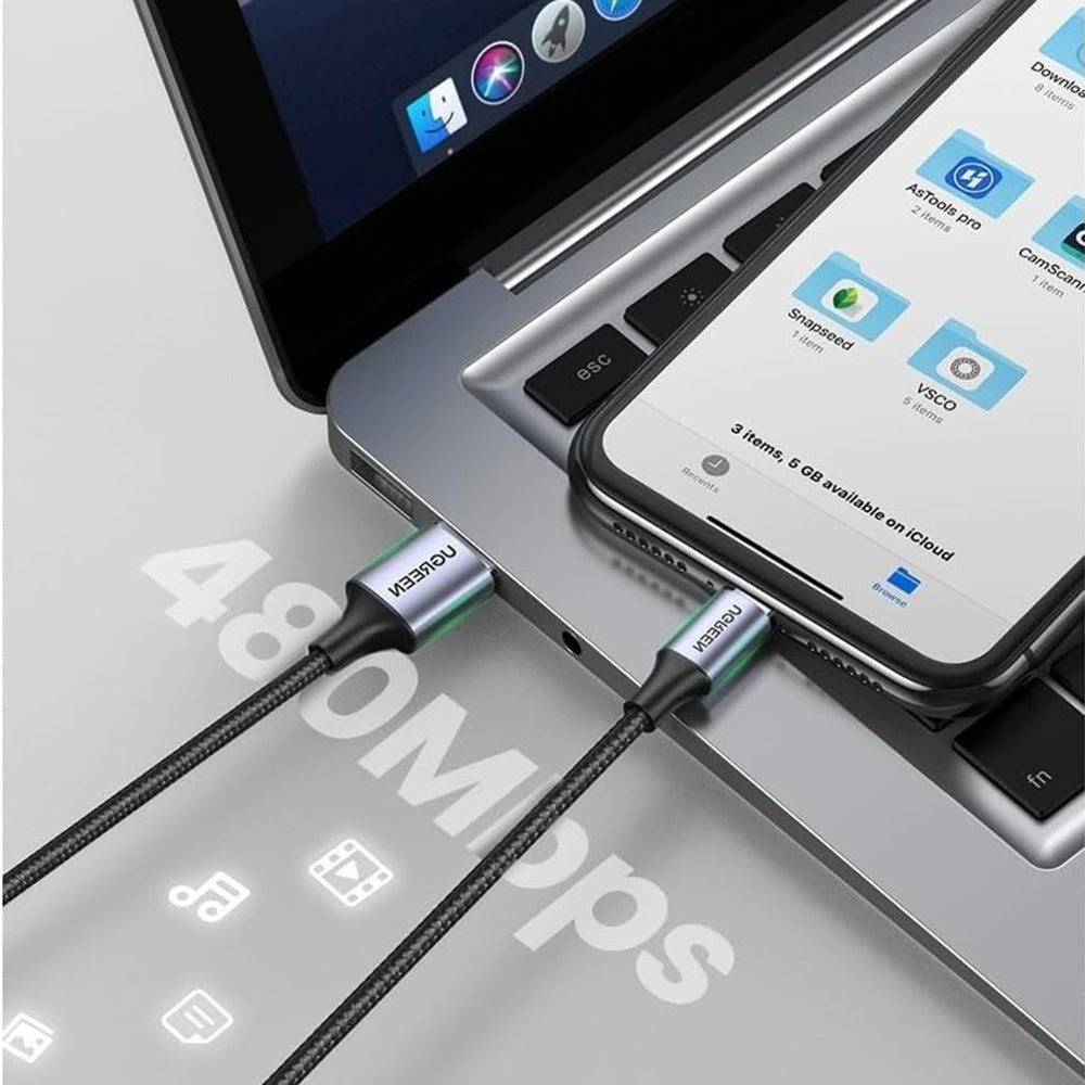 USB-A - Lightning UGREEN US199 adat- és töltőkábel, 18W, 1m, szürke