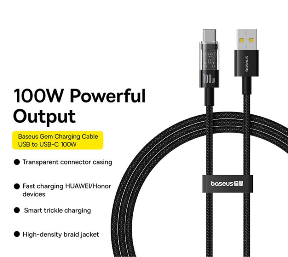 USB-A - USB-C Baseus Gem adat- és töltőkábel, 100W, 1m, Fekete P10373002111-00