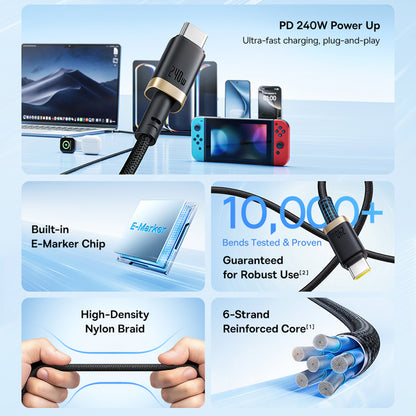 USB-C - USB-C Baseus Dura Series adat- és töltőkábel, 240W, 1m, Piros P10377803U03-01