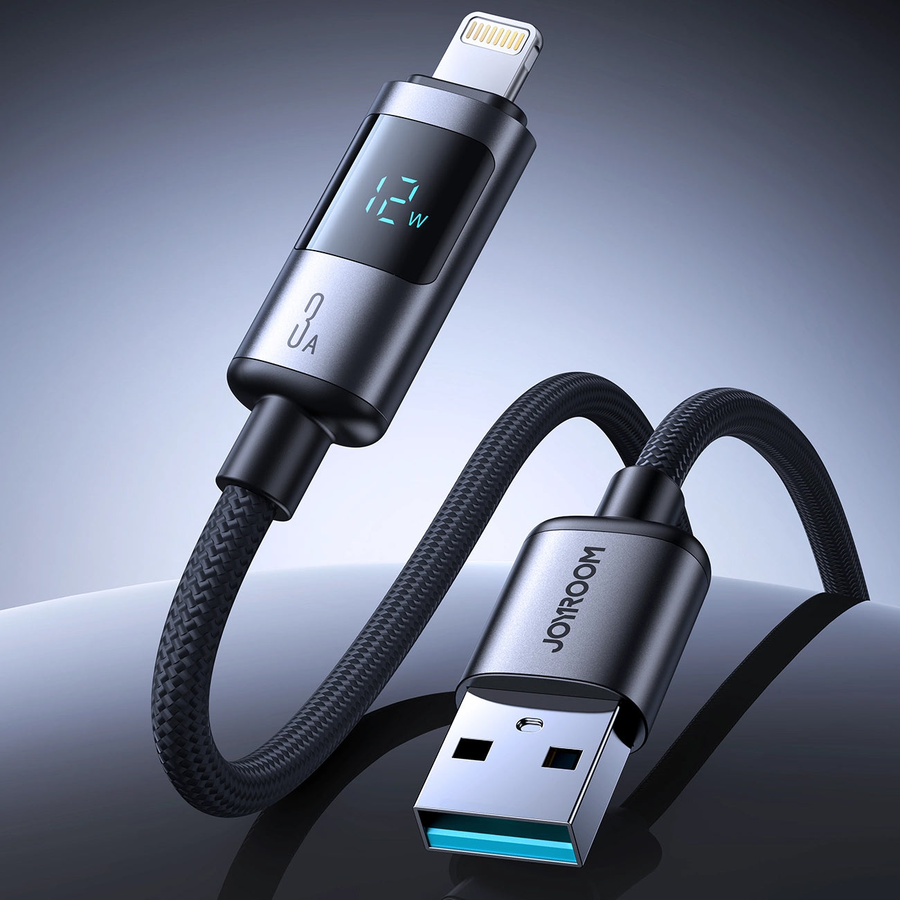 USB-A - Lightning Joyroom S-A16 Pro Prism Display adat- és töltőkábel, 12W, 1.2m, Fekete