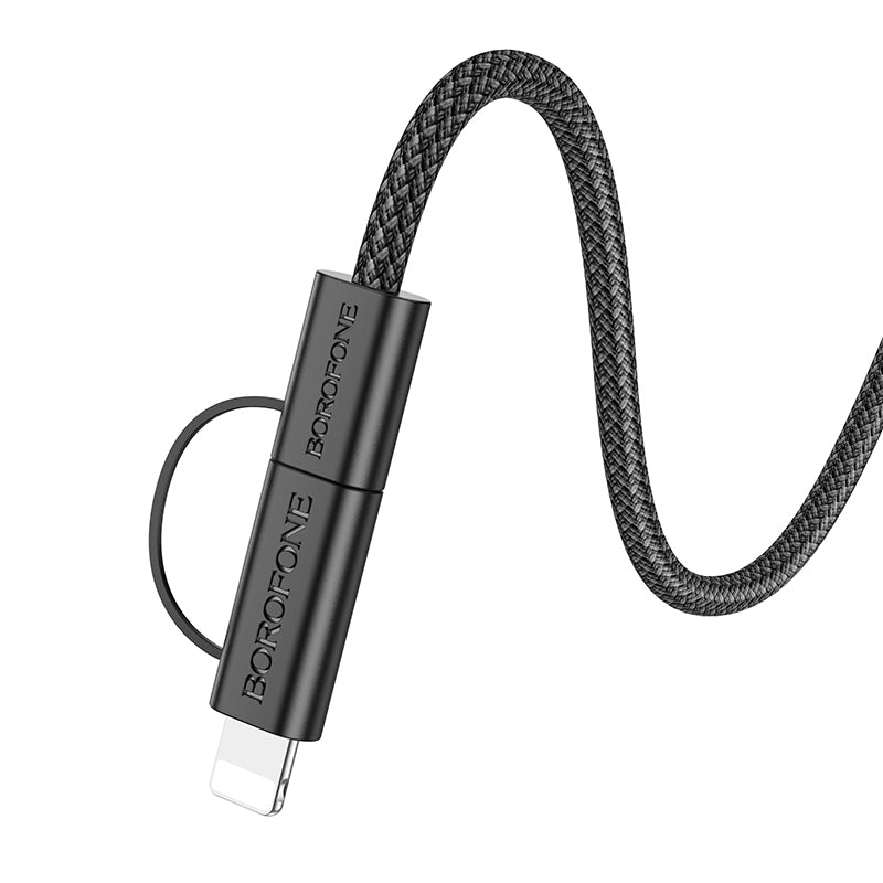 USB-C - Lightning / USB-C Borofone BX104 Primo 2in1 adat- és töltőkábel, 60W, 1m, Fekete