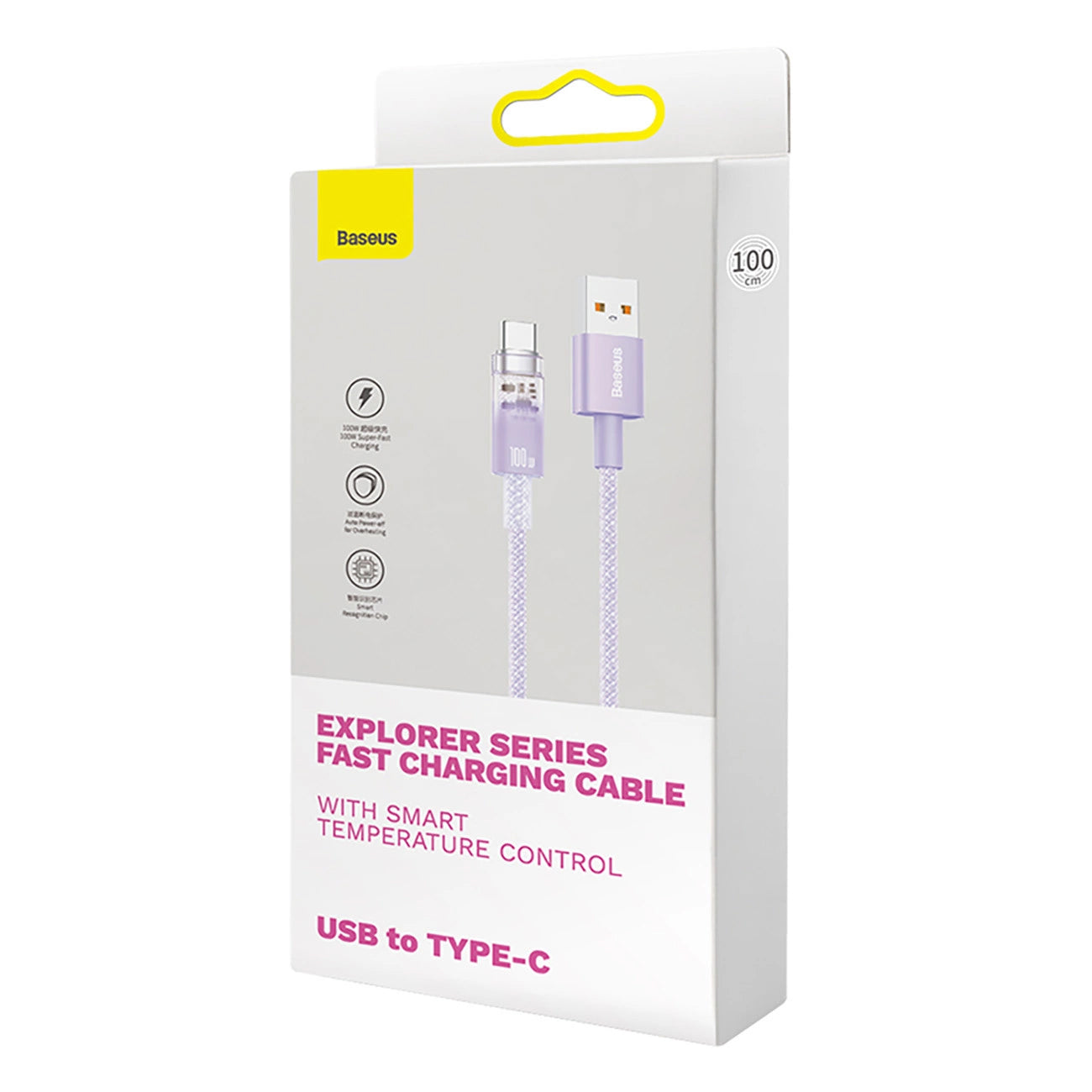 USB-A - USB-C Baseus Explorer adat- és töltőkábel, 100W, 1m, Lila CATS010405