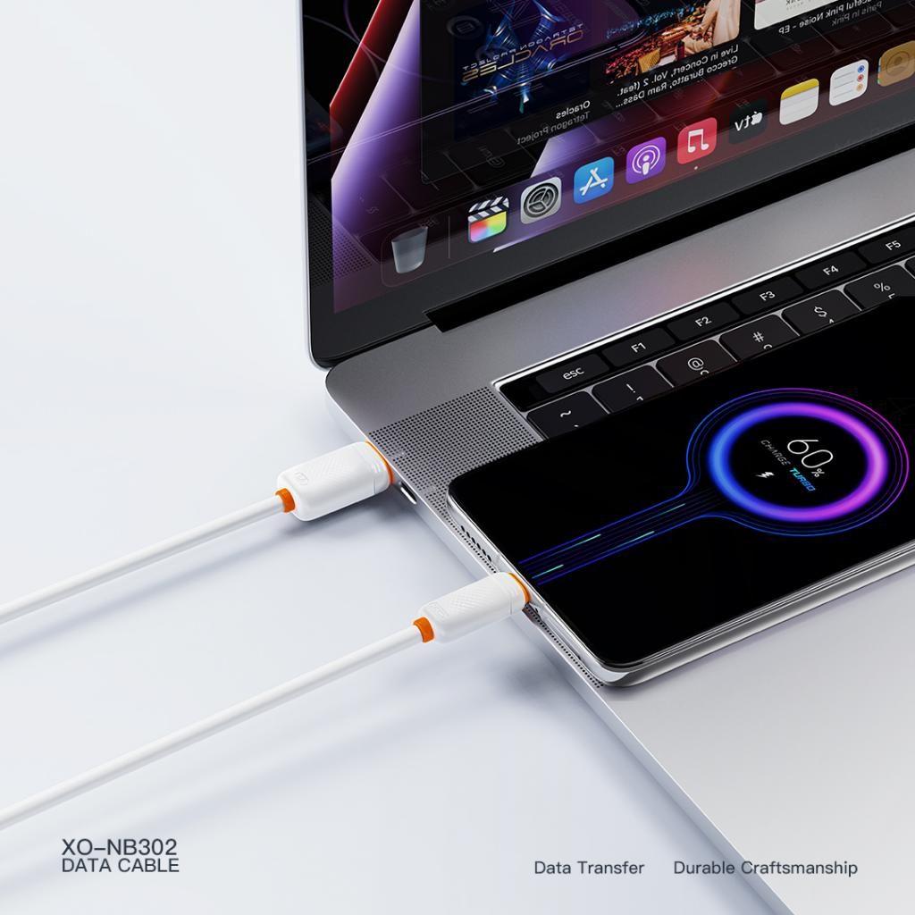 USB-A - Lightning XO Design NB302 adat- és töltőkábel, 18W, 1m, Fehér