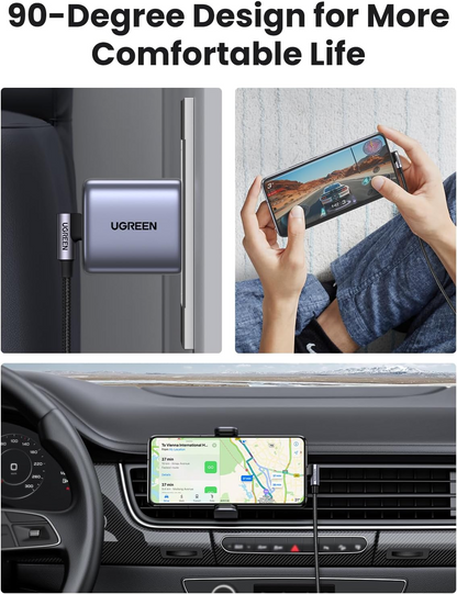 USB-C - USB-C UGREEN US255 Angled adat- és töltőkábel, 60W, 3m, szürke