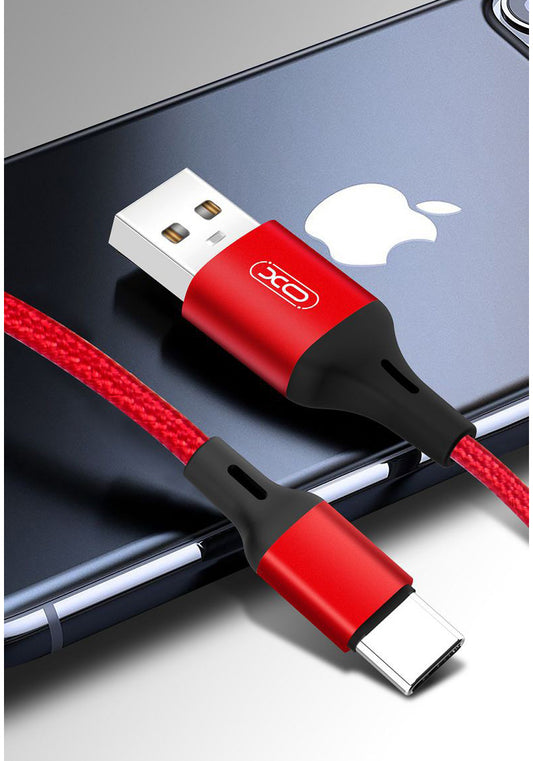 USB-A - USB-C adat- és töltőkábel XO Design NB143, 18W, 2m, Piros