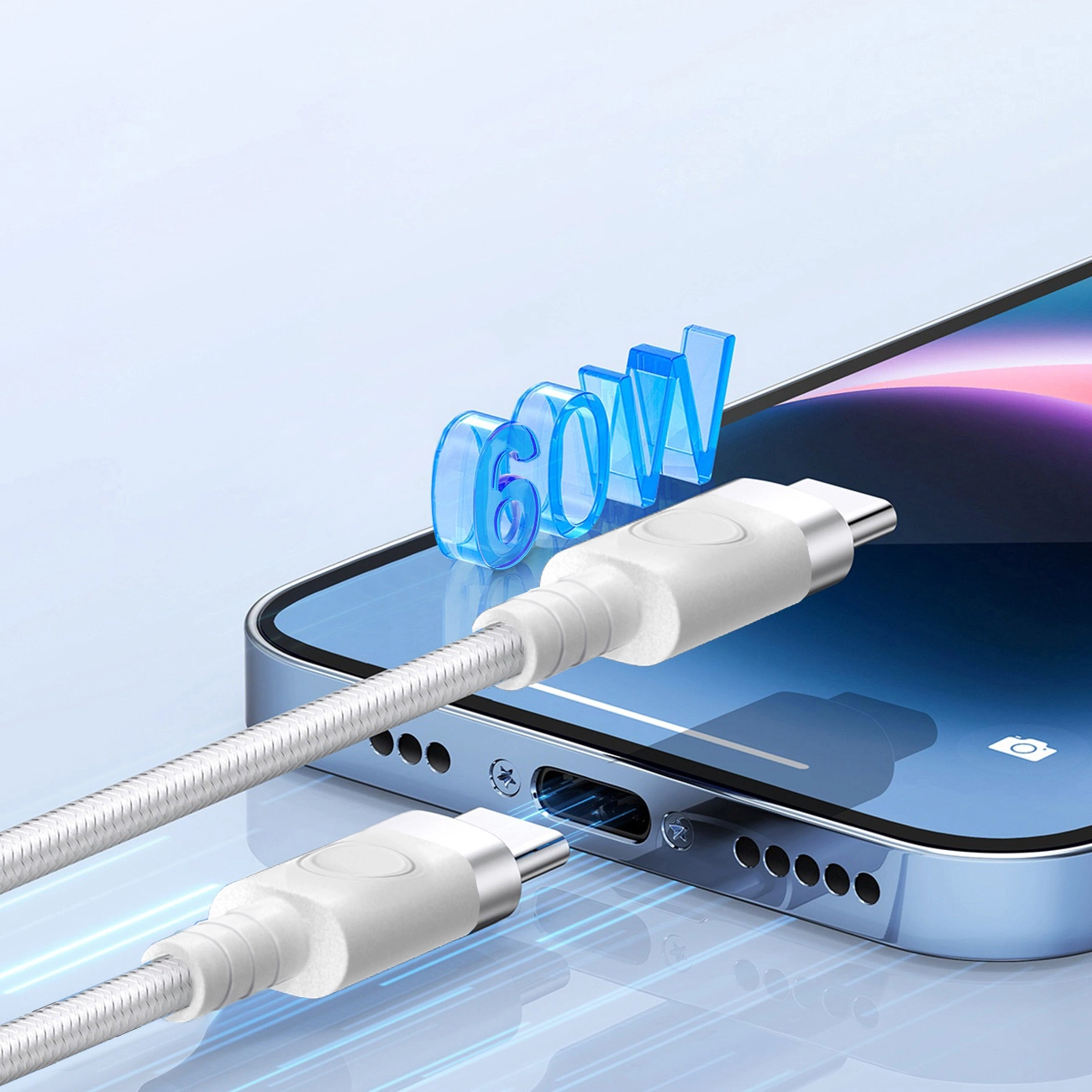 USB-C - USB-C Orico CDX adat- és töltőkábel, 60W, 1m, Fehér