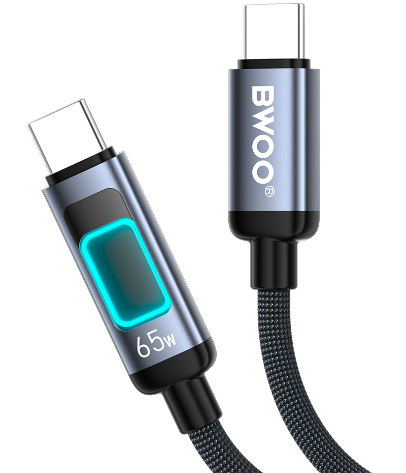 USB-C adat- és töltőkábel - USB-C BWOO X324CC Display, 65W, 1m, fekete