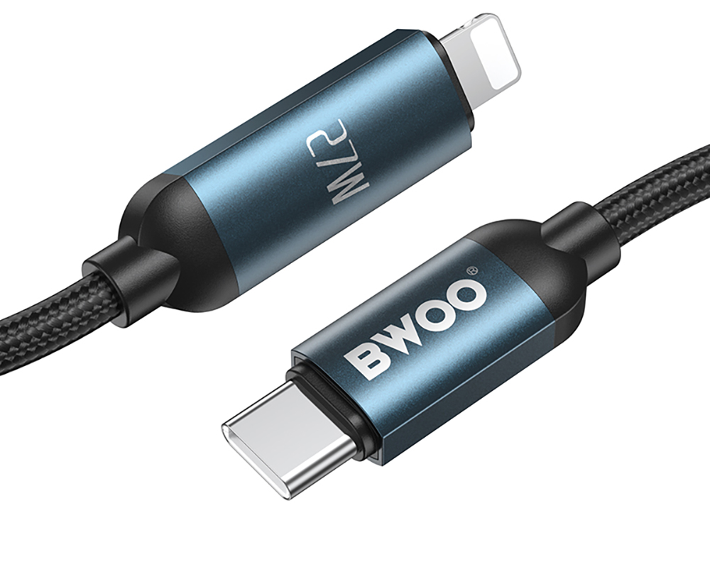 USB-C - Lightning adat- és töltőkábel BWOO X305 kijelzővel, 27W, 1m, fekete