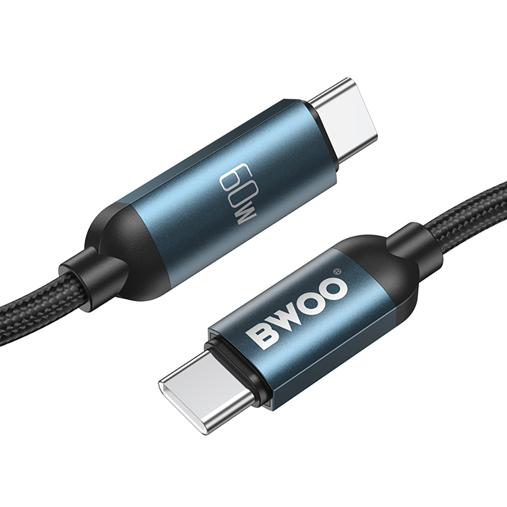 USB-C adat- és töltőkábel - USB-C BWOO BO-X304 Led, 60W, 1m, Fekete