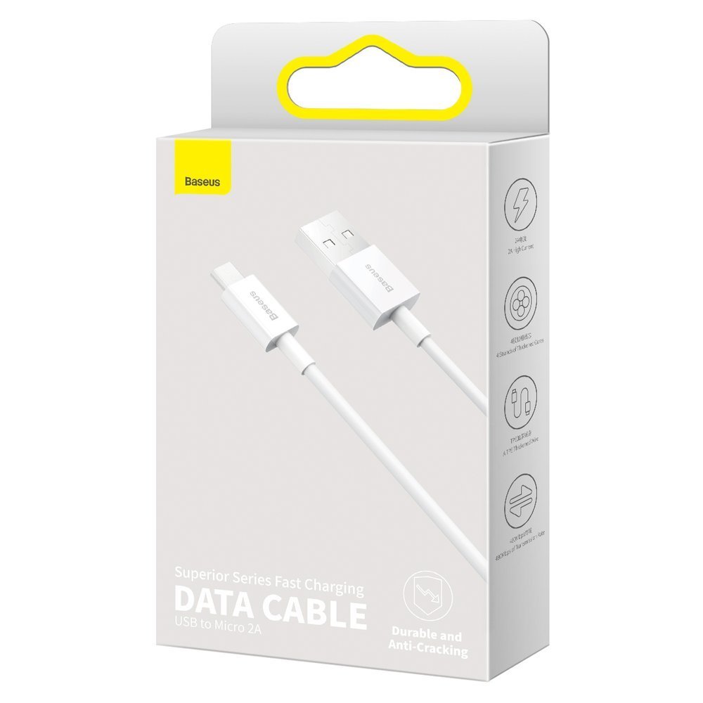 USB-A - microUSB adat- és töltőkábel Baseus Superior Series, 18W, 2m, Fehér CAMYS-A02