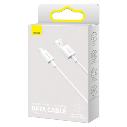 USB-A - microUSB adat- és töltőkábel Baseus Superior Series, 18W, 2m, Fehér CAMYS-A02
