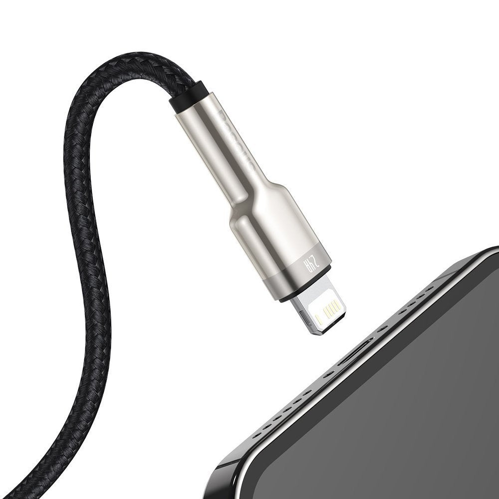 USB-A - Lightning Baseus Cafule Metal Series adat- és töltőkábel, 18W, 2m, Fekete CALJK-B01
