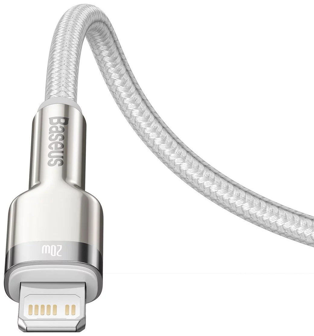 USB-C - Lightning Baseus Cafule Metal Series adat- és töltőkábel, 20W, 2m, Fehér CATLJK-B02