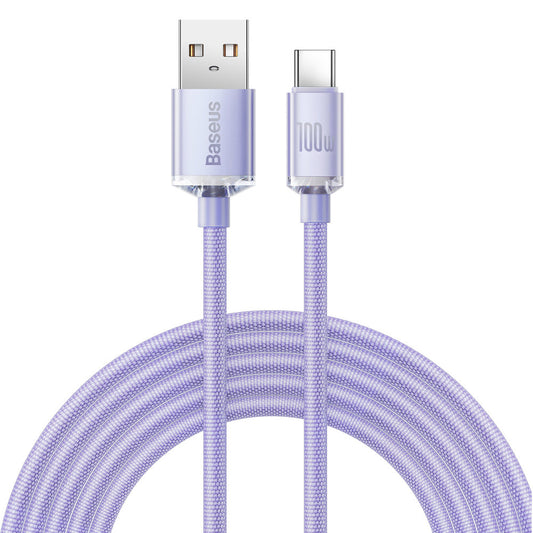 USB-A - USB-C adat- és töltőkábel Baseus Crystal Shine Series, 100W, 2m, Lila CAJY000505
