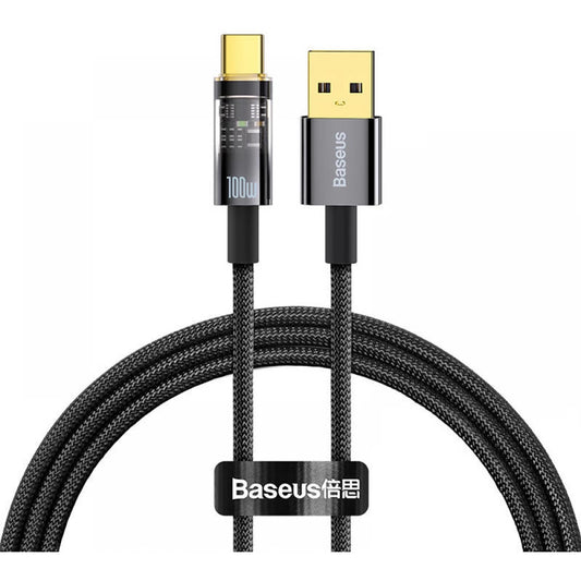 USB-A - USB-C Baseus Explorer adat- és töltőkábel, 100W, 2m, fekete CATS000301