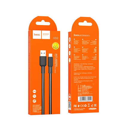 USB-A - USB-C HOCO X69 adat- és töltőkábel, 18W, 1m, Fekete
